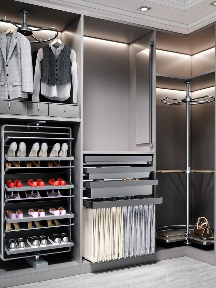 Cloakroom corner wardrobe three-layer clothes rod clothes rack wardrobe basket