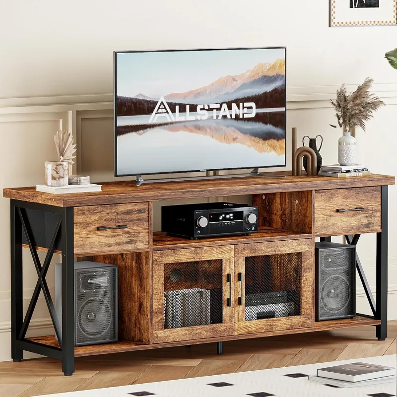 TV stand for 55 60 65 inch tv entertainment center with fabric drawers and storage