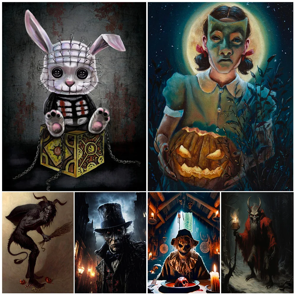 Nightmare,Siren,Scarecrow,Demon,Abstract Wall Art Canvas Painting Horror Portrait Gothic Art Poster And Print Home Decoration