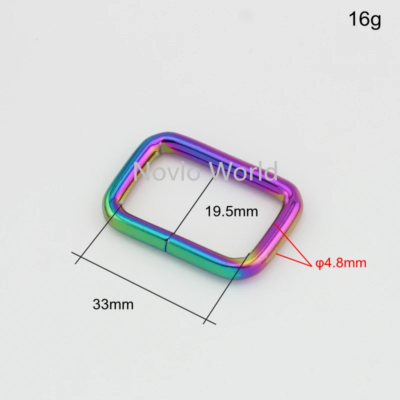 20-100pcs 6 size 13-16-20-25-33-38mm rainbow metal rectangle buckles for handbag purse adjusted ring craffts