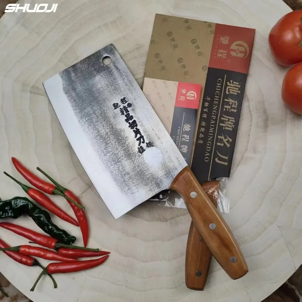 Old-fashioned Chinese Kitchen Cleaver Knife Traditional Handmade Forged Knife High Carbon Steel Slicing Knife Rose Wood Handle