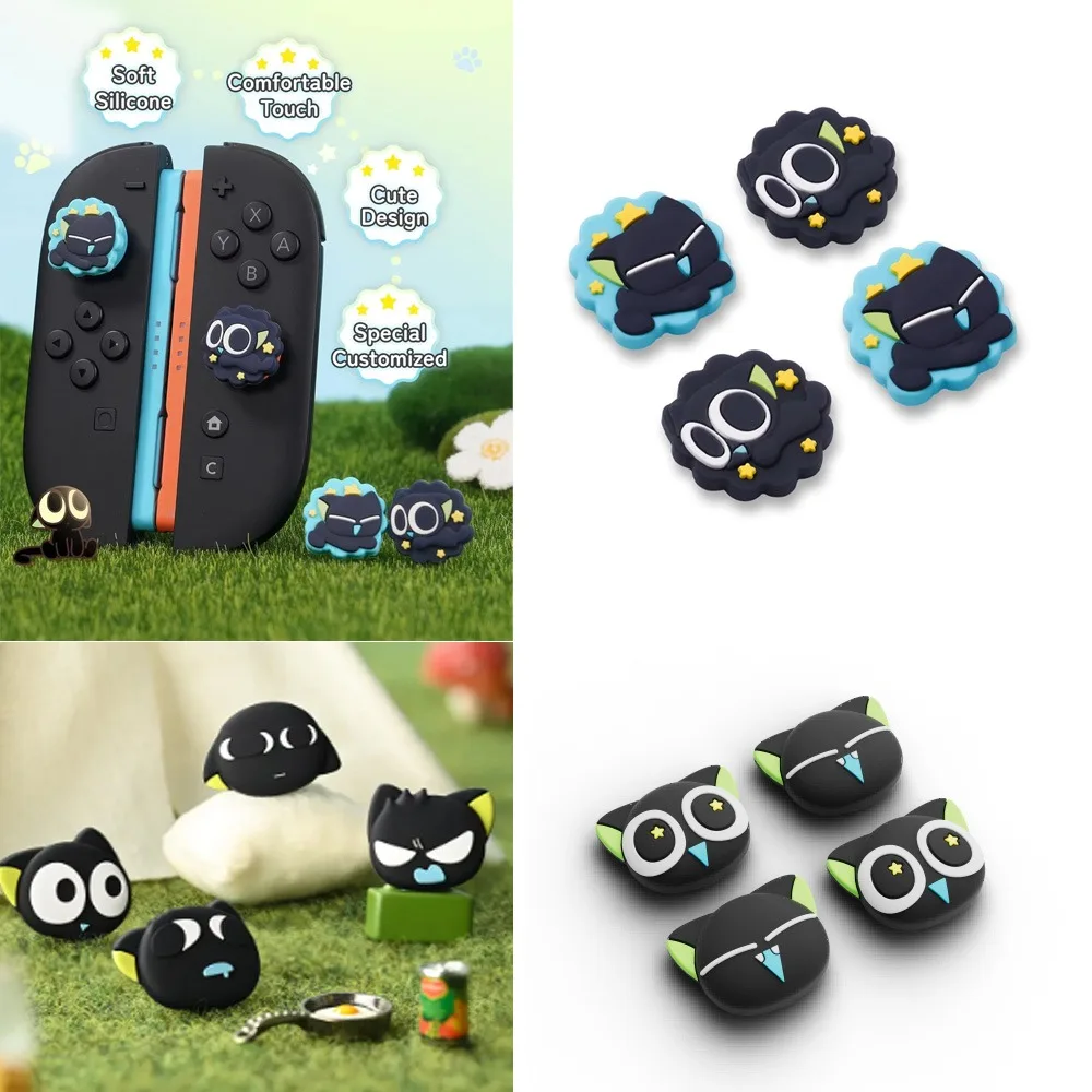 Urocze czarne nakładki na joysticki w kształcie kota, kompatybilne z Switch 2 – silikonowe nakładki GeekShare Luo Xiaohei Series NS2. — zdjęcie produktu 2