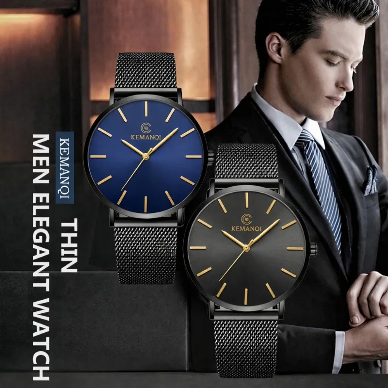 Fashion Ultra Thin Men's Watch Metal Mesh Band Quartz Watches for Man Simple Casual Business Male Wristwatch Clock Reloj Hombre