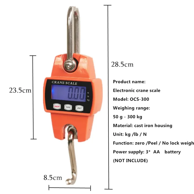 Crane Scale Digital Weight 300kg 150kg/50g 200kg/100g 500kg/100g Heavy Duty Hanging Hook Scales Portable Digital Stainless Steel