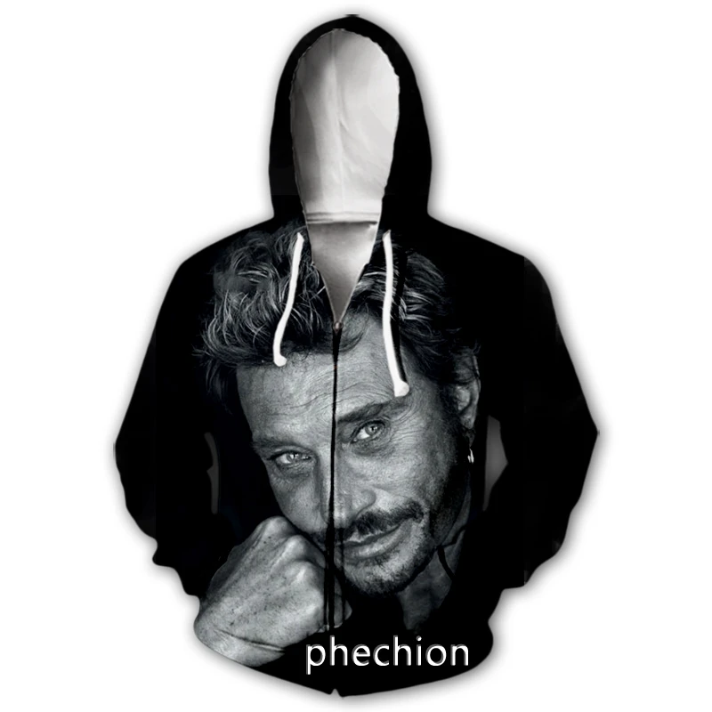 

phechion New Men/Women 3D Printed Johnny Hallyday Casual Zipper Hoodies Fashion Men Loose Sporting Zip Up Hoodies J32