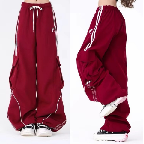 Y2K Black Striped Women Cargo Pants Korean Fashion Wide Leg Baggy Trousers Streetwear Autunm Harajuku Hip Hop Oversized Loose