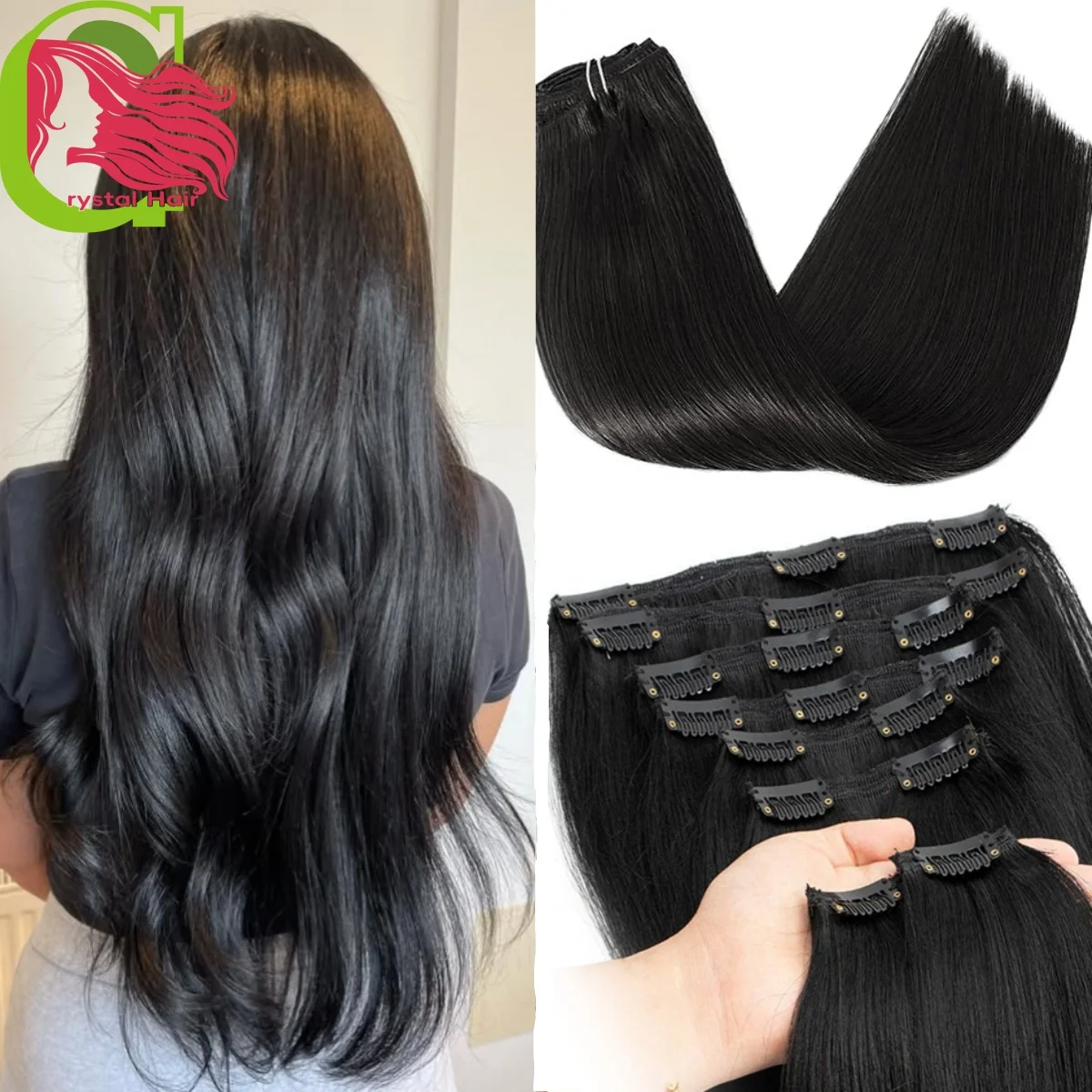 

Заколки, прямые бесшовные бразильские человеческие волосы для наращивания, натуральный цвет, невидимые заколки для наращивания волос 18-30 дюймов для женщин