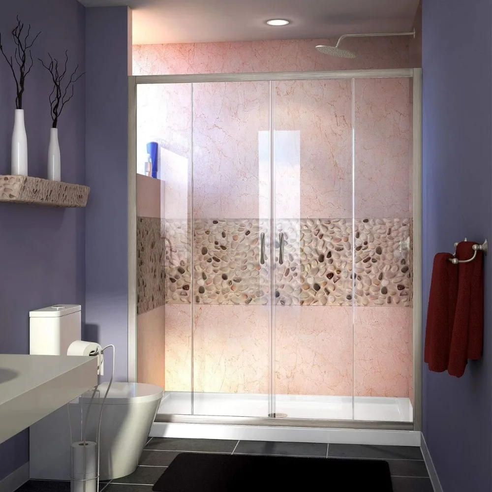 

56-60 in. W x 72 in. H Semi-Frameless Sliding Shower Door in Brushed Nickel Shower Doors