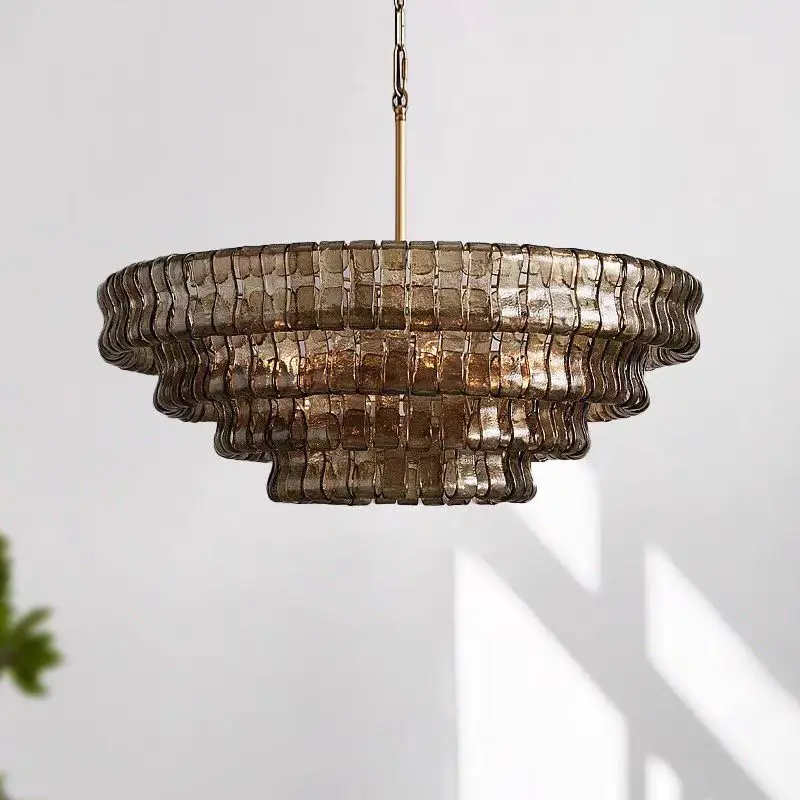 

Ghiaccio Round Chandelier led clear Gray Glass Ceiling lamp French Retro Large Murano lamp living room Home art Deco Lighting
