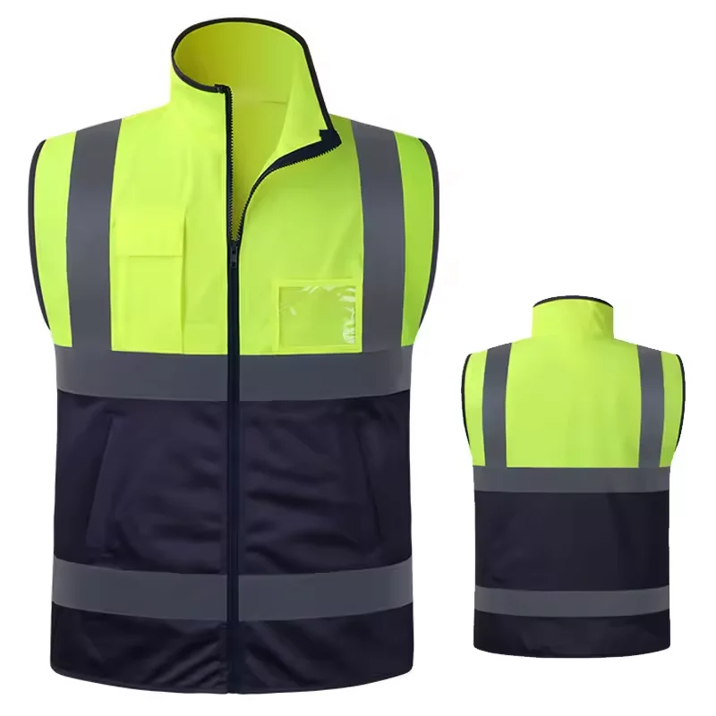 Custom LOGO Safety Vest Hi Vis Multi Pocket Oxford Fabric Safety Construction Two Tone Workwear Volunteer Uniform Vest