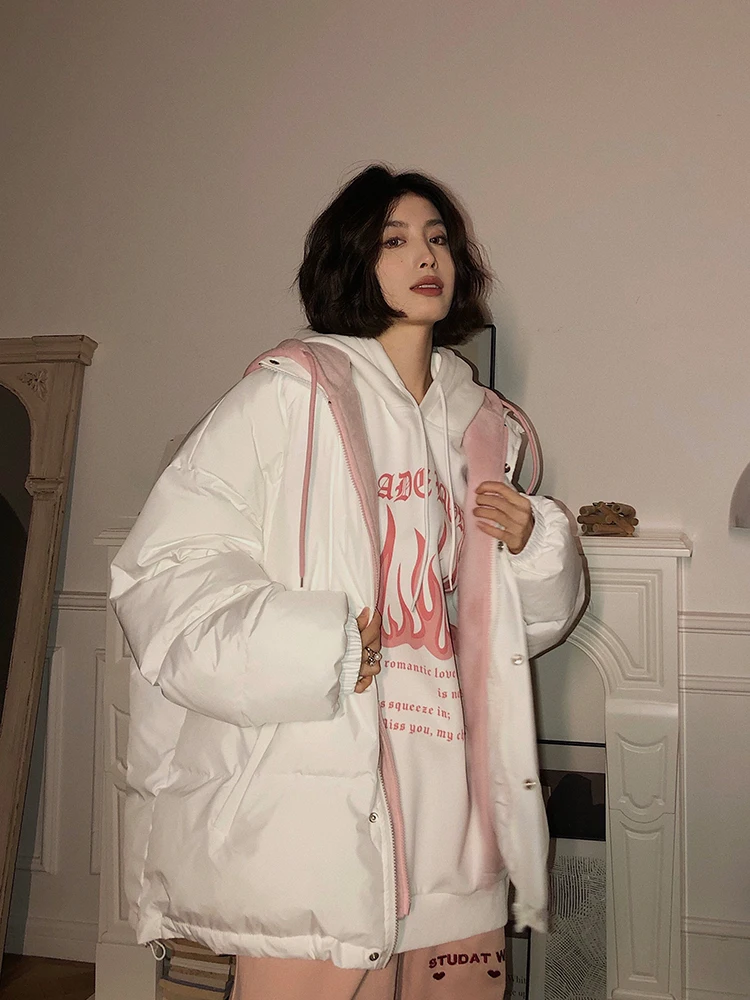 

Chaocha Home Women's Thiened Cotton Jaet Hooded Coat Street Sle Casual Loose Fit Fall Design Unique Two-Piece Illusion