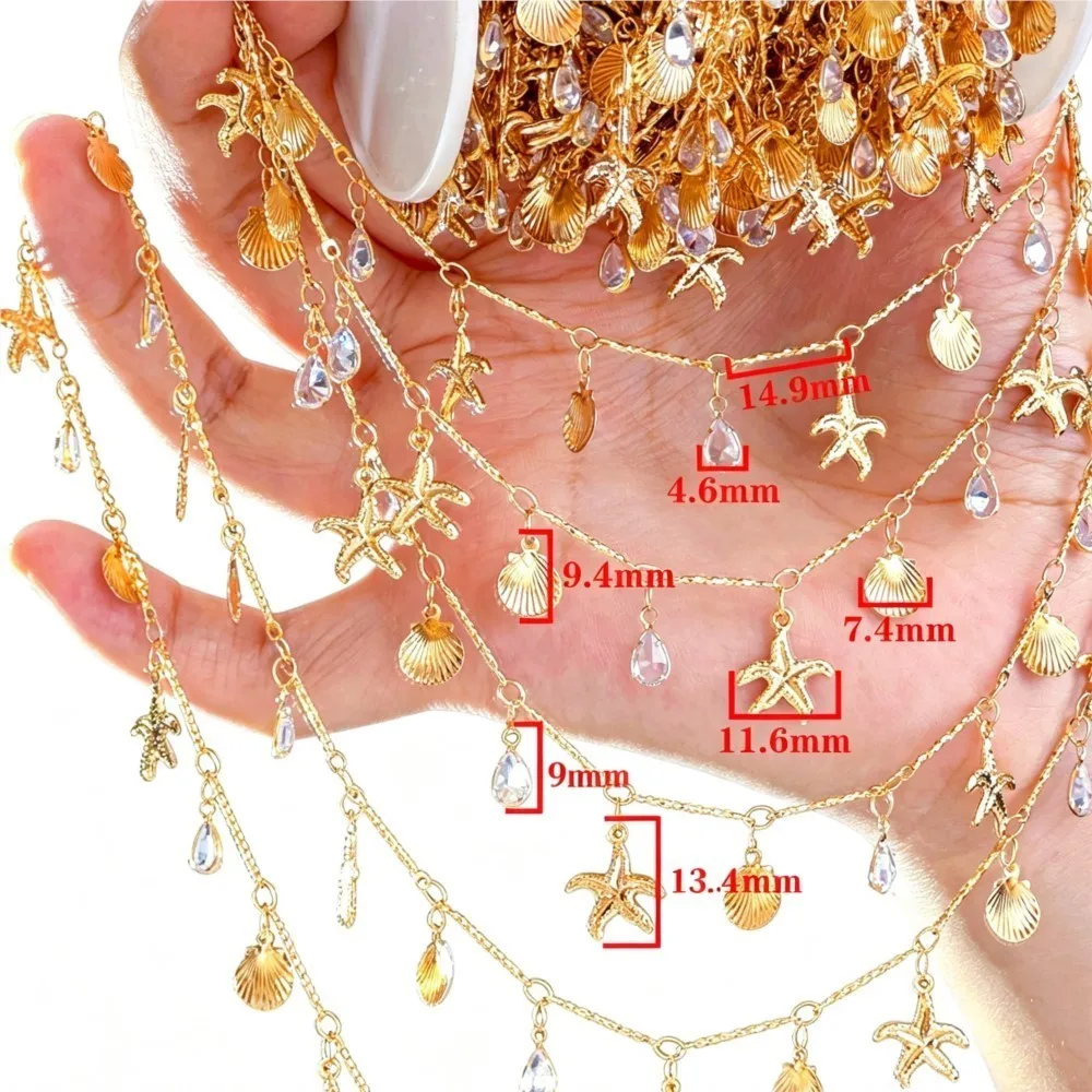 1Meter Silver Jewelry Making Chains Bulk Zircon Shell Starfish Dangle Charms DIY Craft Chain Necklace Bracelet Findings Handmade