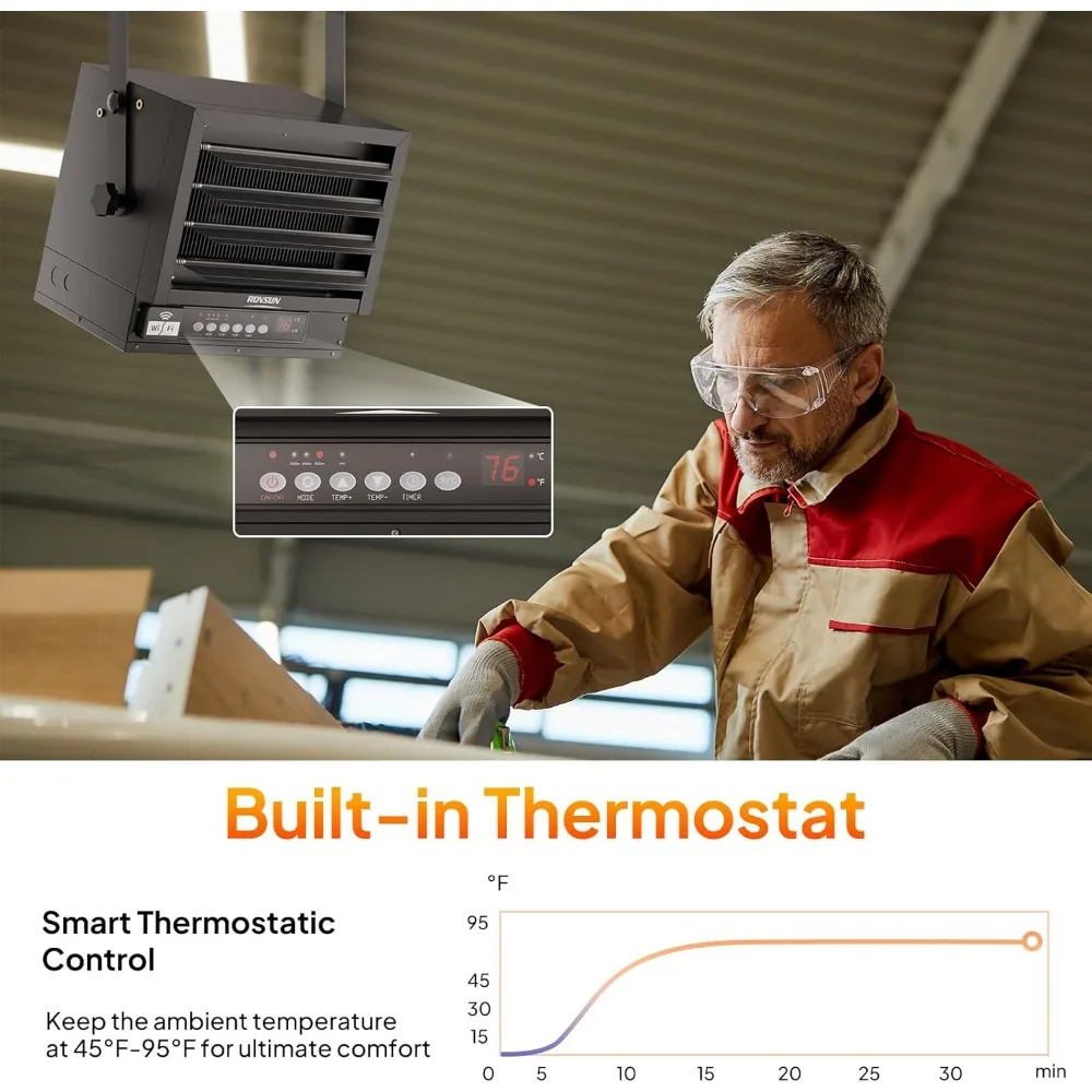 سخان رقمي بقوة 5000 وات مع جهاز تحكم عن بعد ومؤقت 12 ساعة وترموستات لتدفئة المرآب الكهربائي