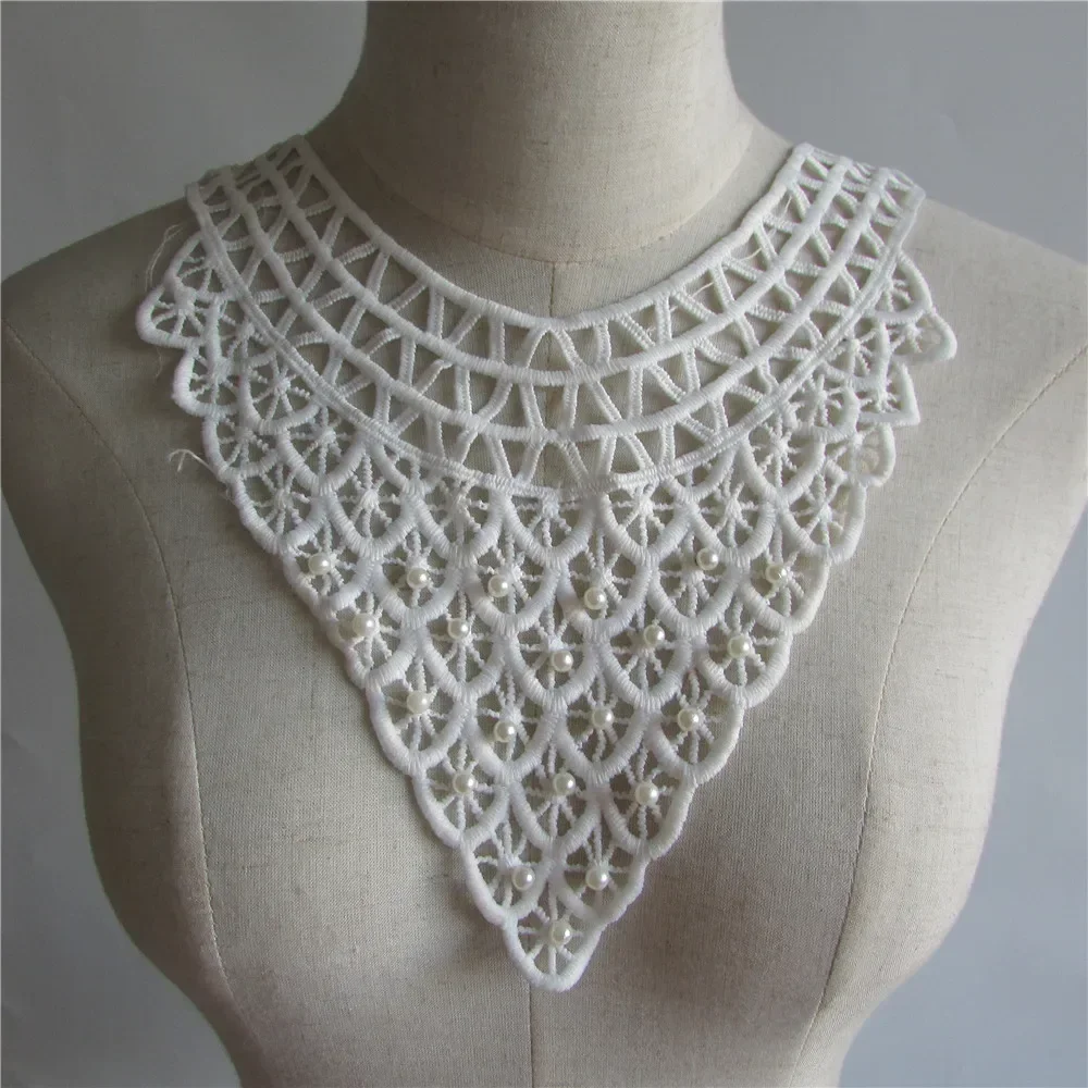 Fashion Style Embroidery DIY ABS Pearl Lace Neckline Sewing Lace Collar Decoration Bride Wedding Dress Costume Decal