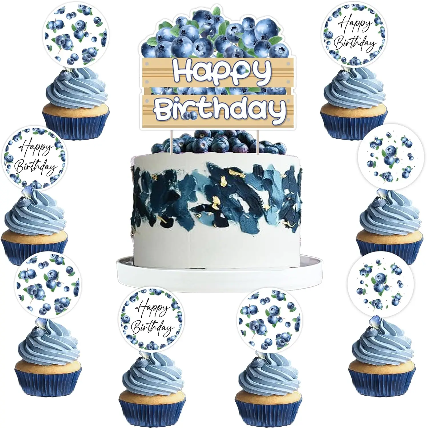 

Blueberry Cake Toppers, Birthday Party Decor, Happy Birthday, Fruit Theme