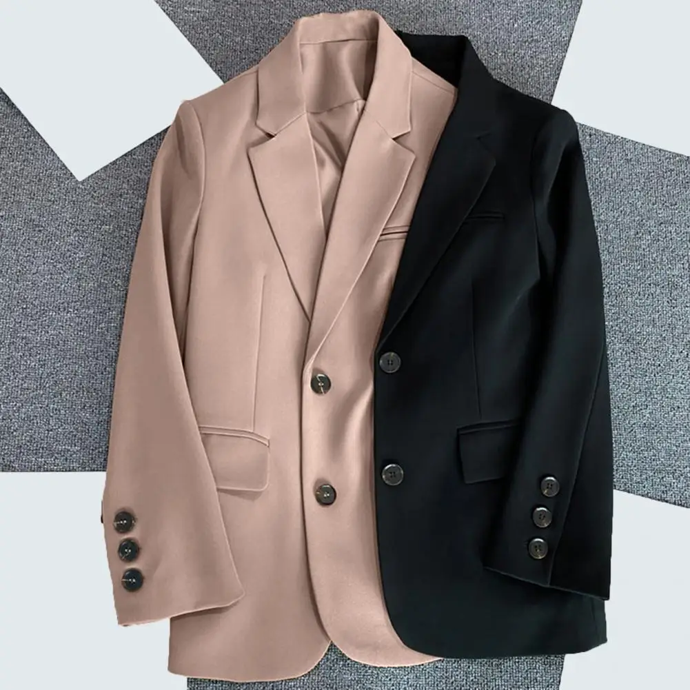 Blazer décontracté imbibé pour femme, manteau à revers, veste à manches longues, poches à rabat, simple boutonnage, solide, vêtements de travail, vêtements d'extérieur, document