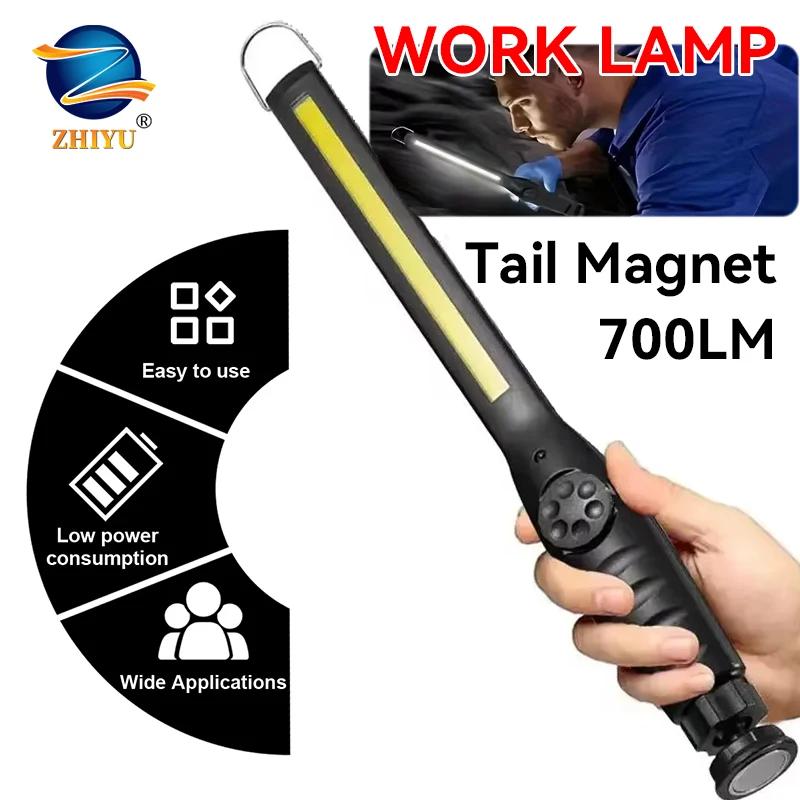 USB Rechargeable COB LED Work Light Portable Magnetic Cordless Inspection Light For Car Repair Home Workshop Emergency