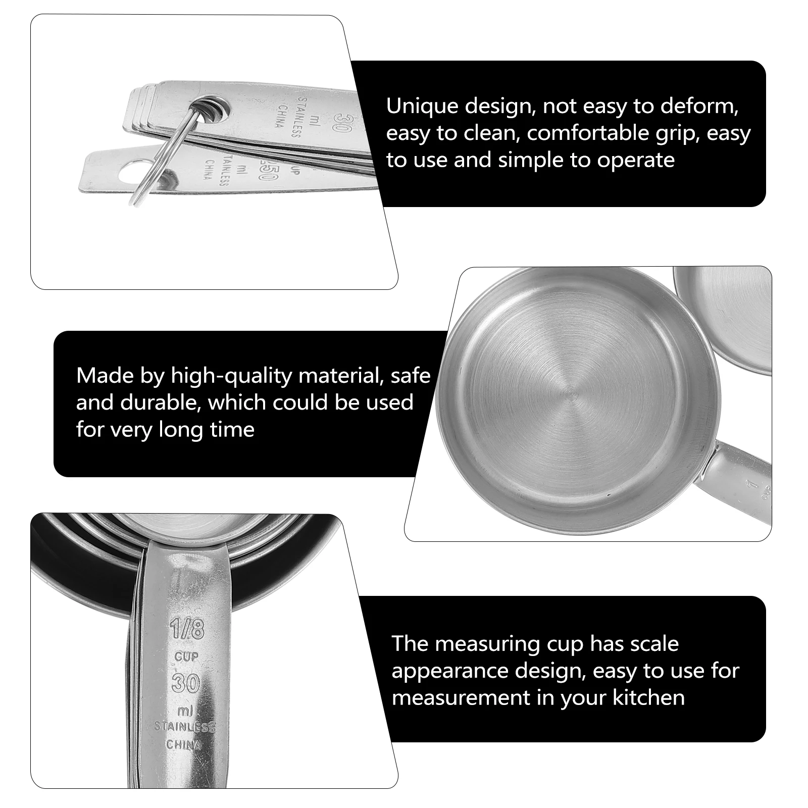 

5pcs Stainless Steel Measuring Cups Set Practical Scale Kitchen Baking Tools Graduated Teaspoon Easy Clean Storage Cook