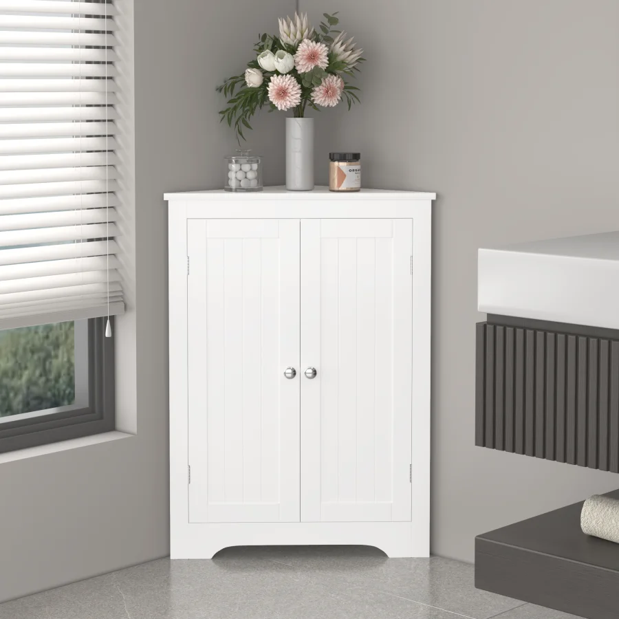 

Floor Corner Cabinet with 2 Doors and Adjustable Shelves Freestanding Narrow Cabinet Organizer Corner Storage Cabinets for Bath