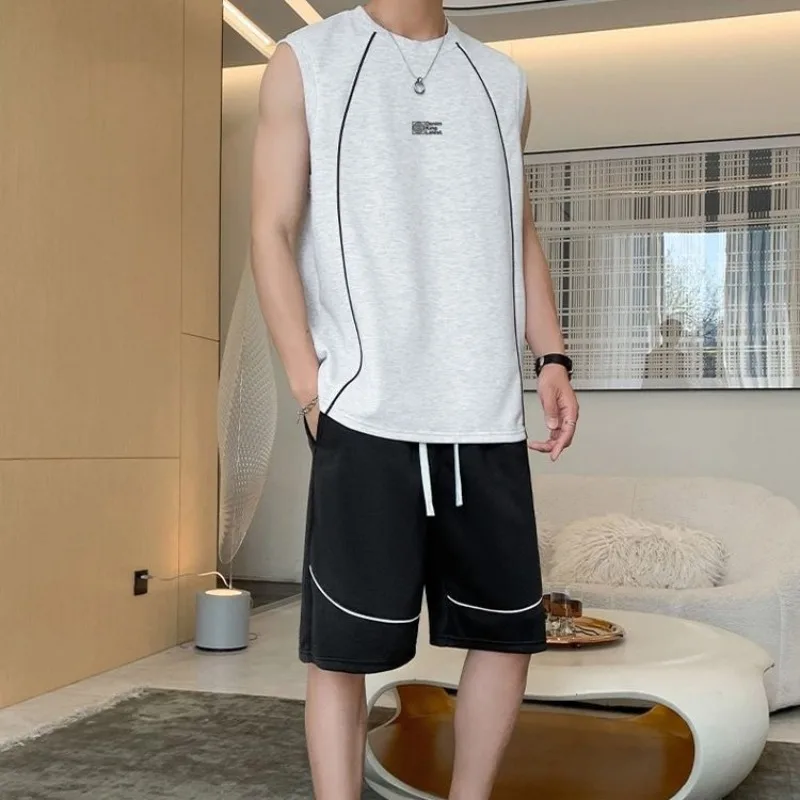 

Men's Summer Ice Silk Breathable Quick Dry Basketball Sports Suit Sleeveless Vest Two Piece Set