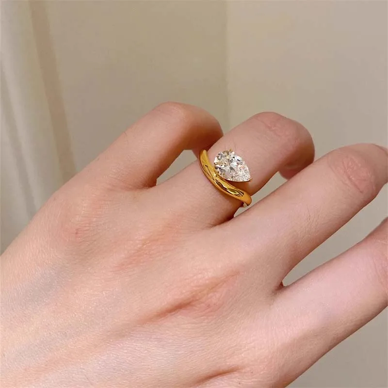 Water Drop Zircon Rings for Women Exquisite Irregular Finger Ring Luxury Vintage Adjustable Ring Trendy Korean Aesthetic Jewelry