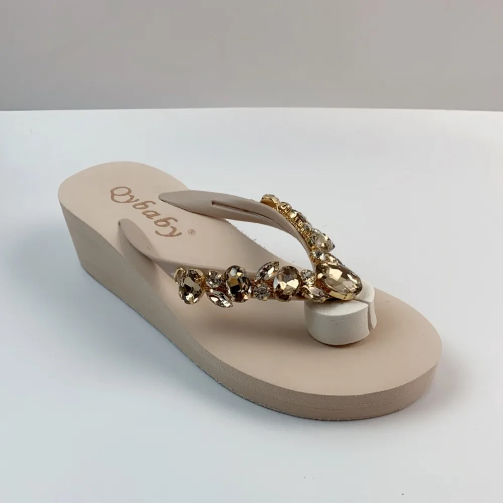 Diamond Slippers Women Summer Outdoor Wear Beach Shoes Sandals Womens Sexy Shoes Slope Heel Flip Flops for Women Chanclas Mujer