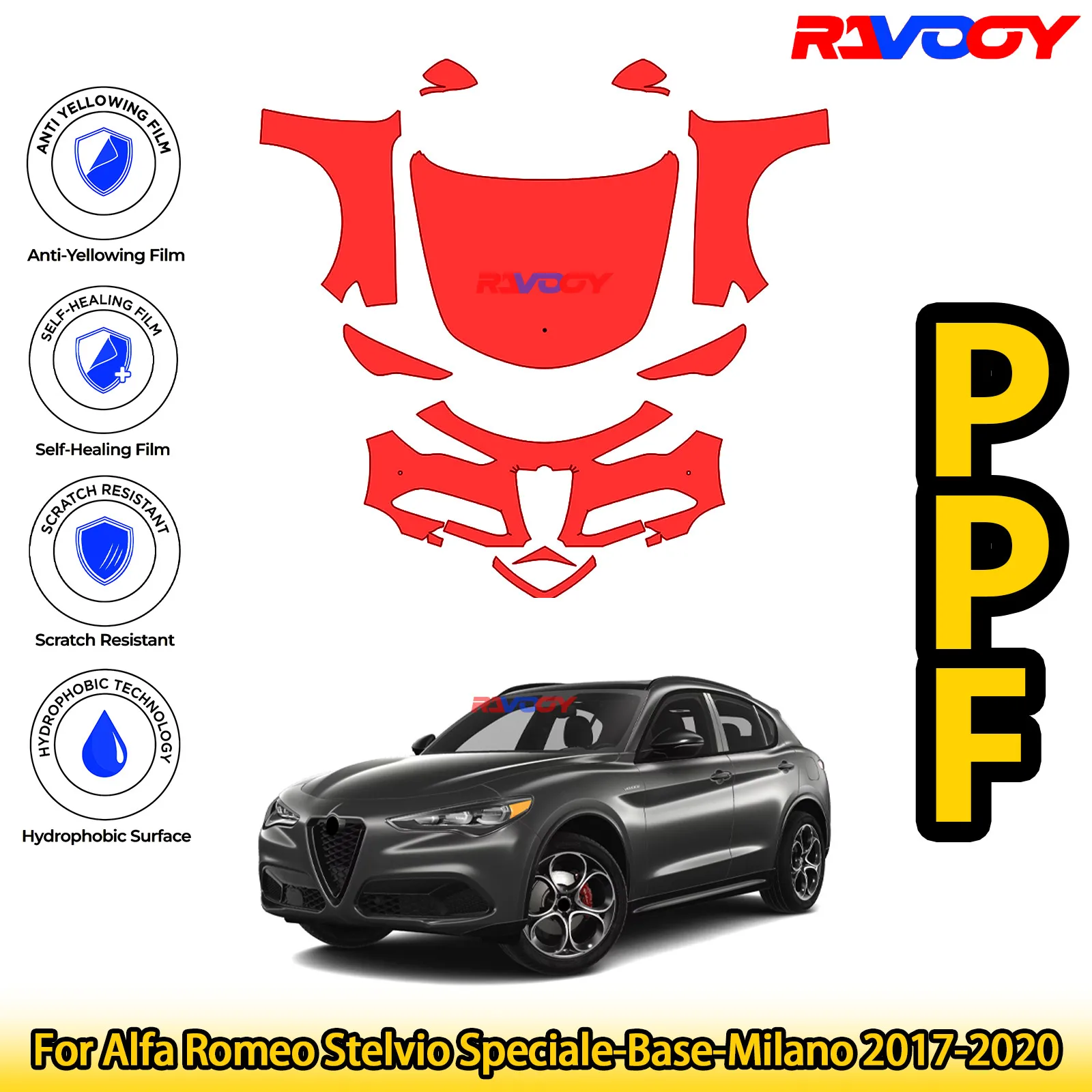 

For Alfa Romeo Stelvio Speciale-Base-Milano 2017-2020 Glossy Matte Black Precut front PPF Kit Paint Protection Film