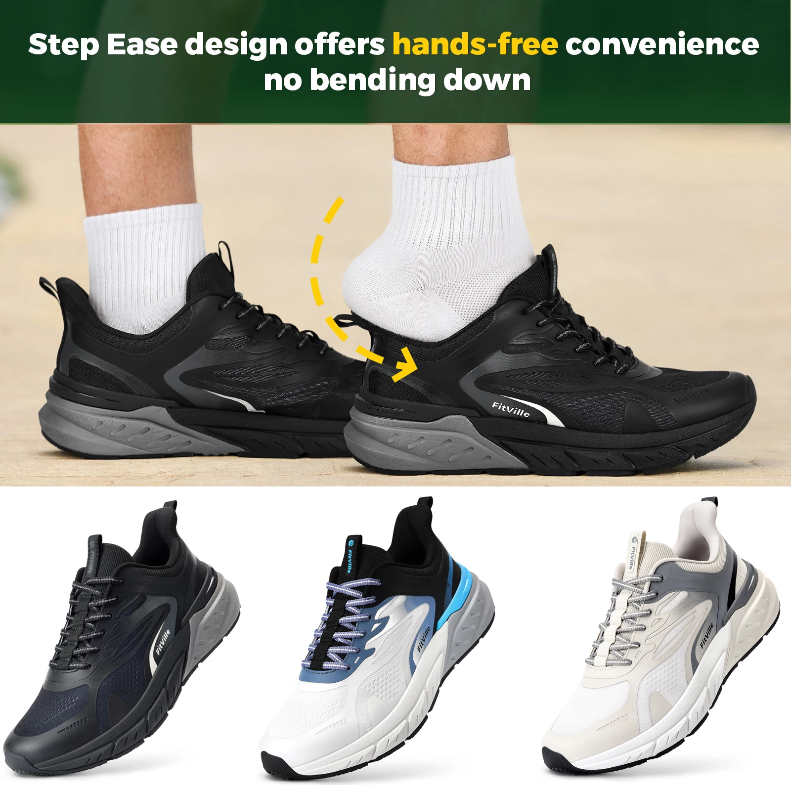 FitVille Men's Walking Shoes Comfortable Extra Wide Toe Sports Shoes Non Slip Cushioning Casual Sneakers for Men Arch Support
