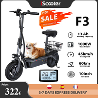 iScooter F3 Electric Scooter 48v 1000W 45km/h Max Range 10 Inch Folding Lightweight Adult Shopping Scooter with Seat and Basket