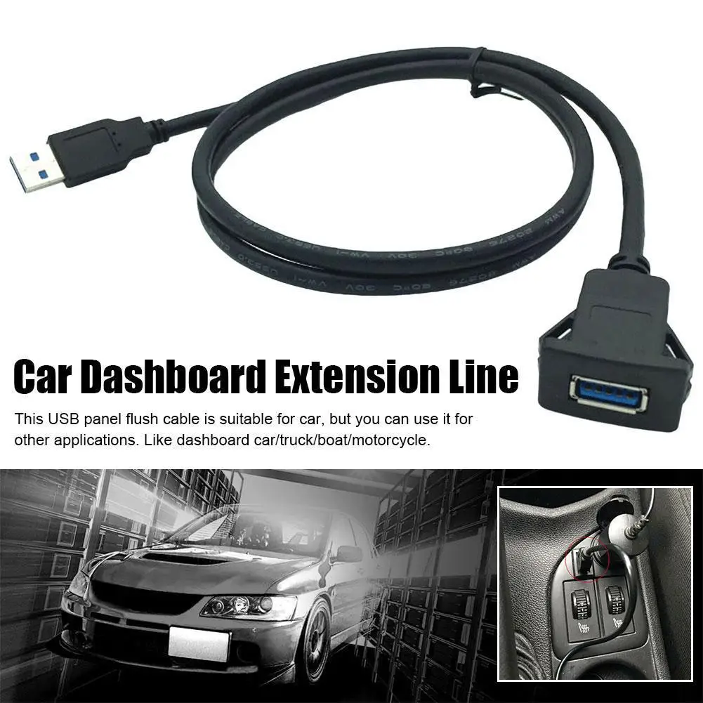 For Auto Truck Boat 1m/3.3ft Single Port USB 3.0 A Male To USB3.0 A Female M/F Car Dashboard Flush Mount Extension Cables