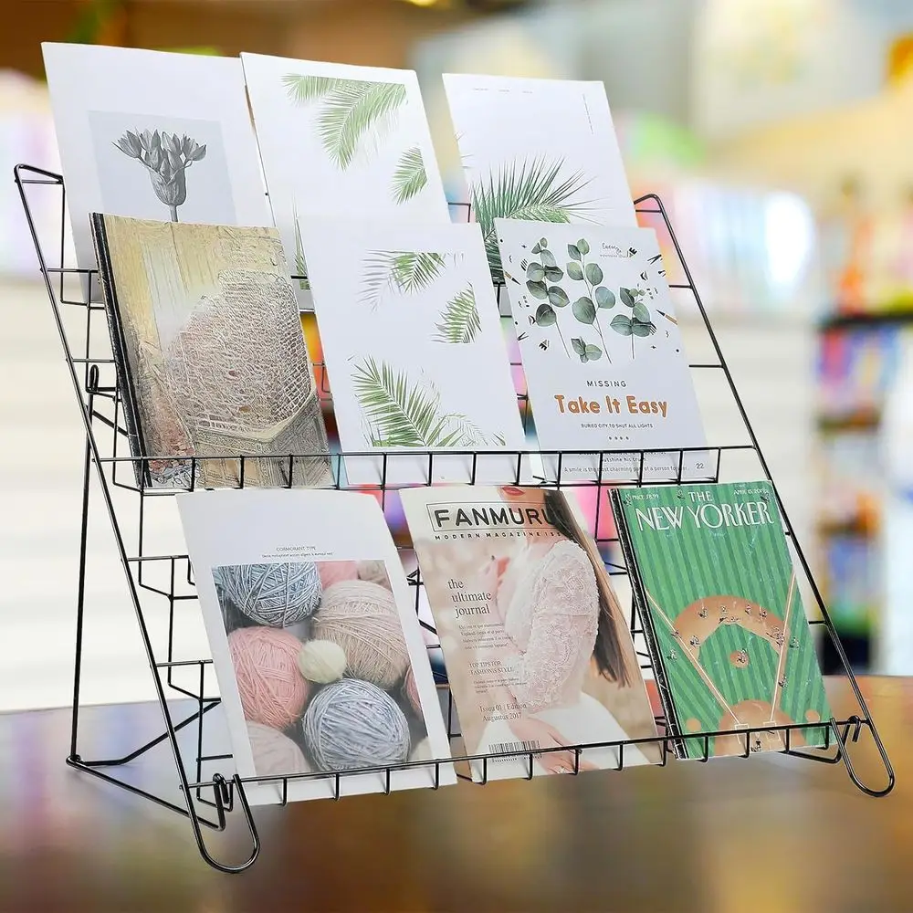 Black 6-Tier Wire Bookshelf for CD/Magazine Displays and Retail Brochure Holders