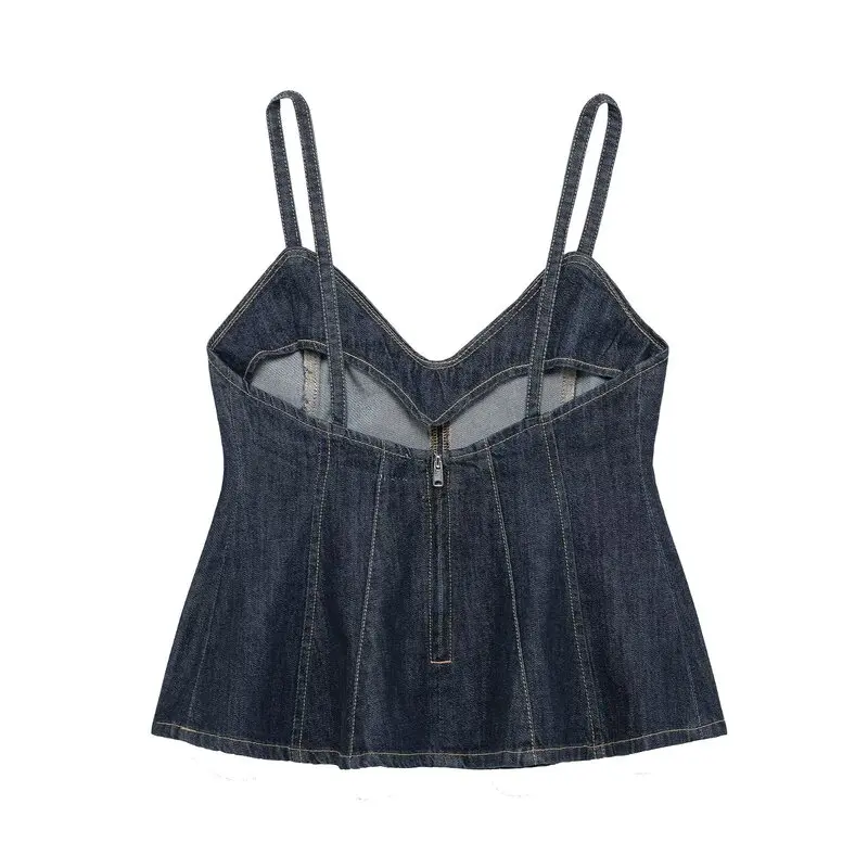 Primavera 2025 Donna Faion Wave Wide Swing V-ne Top in denim con cinturino sottile Versatile Sle Lunghezza regolare Altro materiale 00%