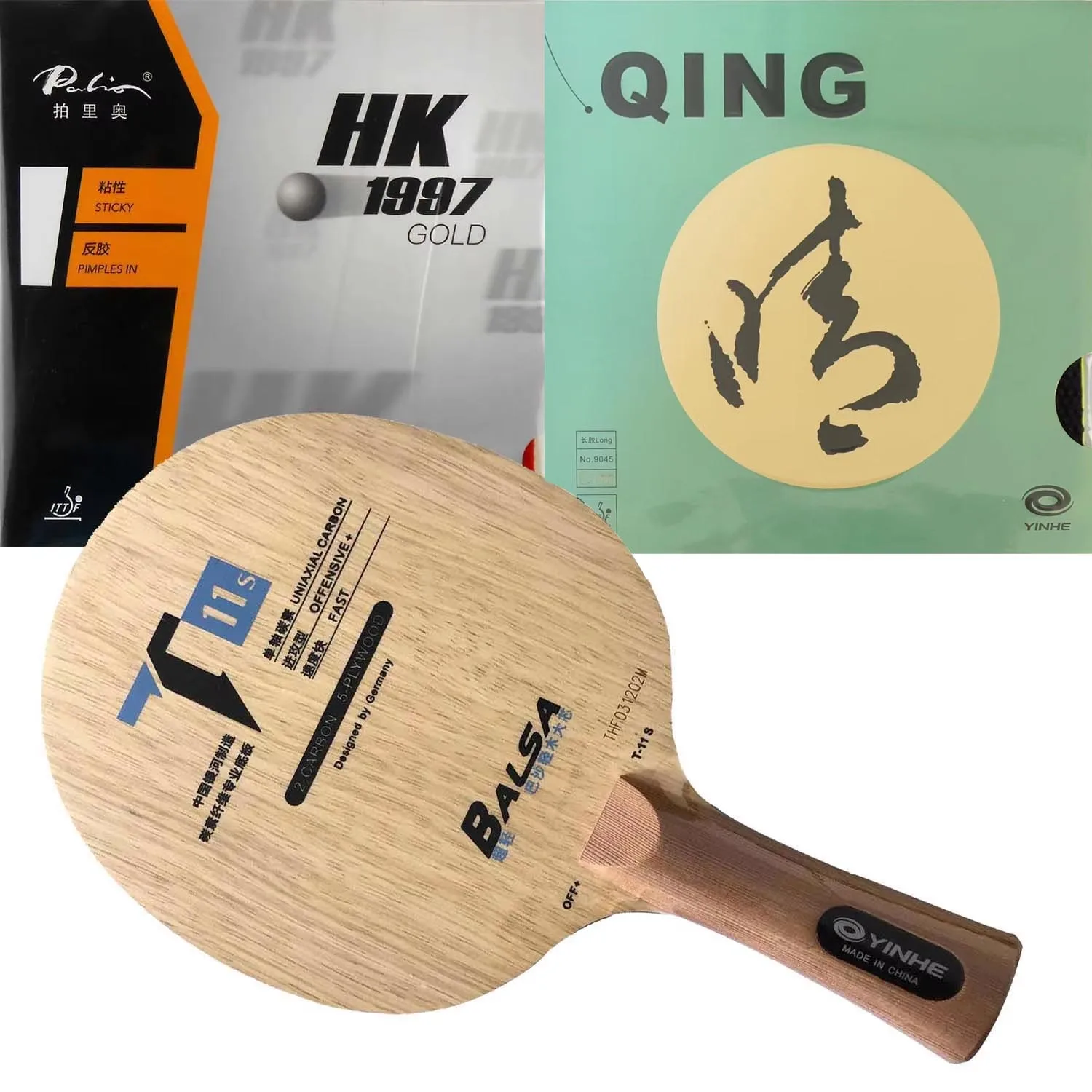 

Pro Combo Racket YINHE T-11+ T 11+ T11S pingpong blade with Yinhe Qing and Palio HK1997 GOLD Table Tennis Rubber