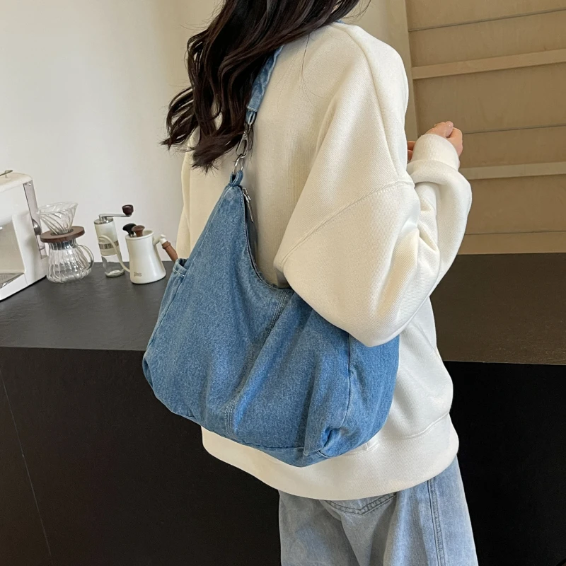 2024 Denim Canvas Messenger Bag Large Hobo Crossbody Bag with Multiple Pockets Tote for Women Casual Shoulder Handbags