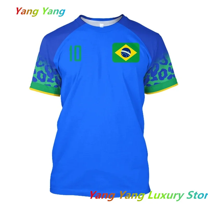 Five Star Brazil T Shirt Men Brazilian Flag Selection Soccer Team Shirt O-Neck Oversized Short Sleeve Men\'s Clothing Tops Tees