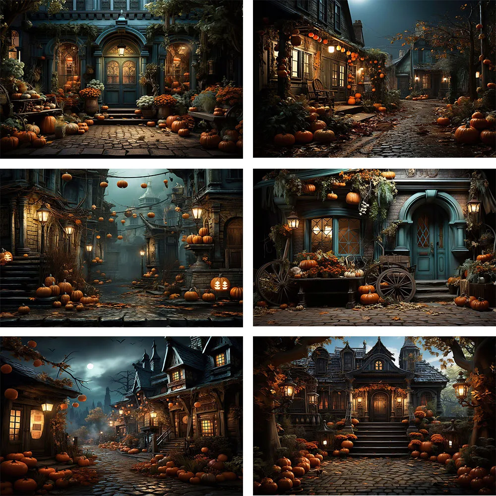 

Avezano Halloween House Backdrops Dark Spooky Streets Pumpkins Festival Decor Portrait Photography Background Photo Studio Props