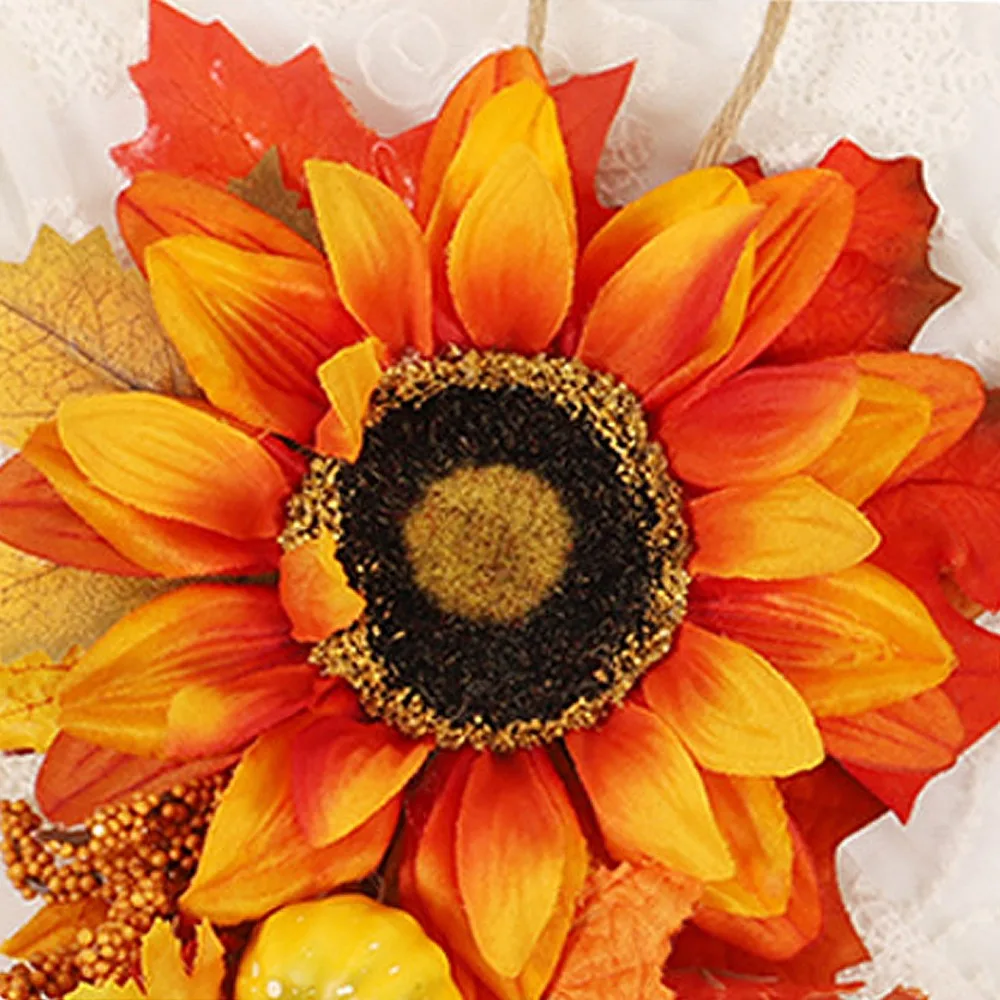 2PCS Artificial Fall Wreaths 7.87x11.81in Autumn Theme Sunflower Wreaths Harvest Style Hanging Maple Leaf Wreaths Wall Decor