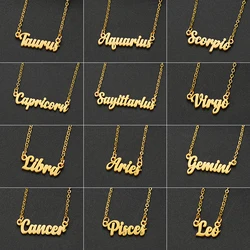 Stainless Steel 12 Zodiac Constellation Necklace for Women Aries Gemini Aquarius Pisces Leo Pendants Necklaces Astrology Jewelry