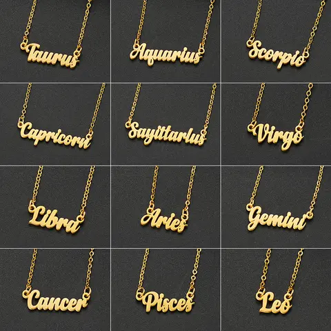 Stainless Steel 12 Zodiac Constellation Necklace for Women Aries Gemini Aquarius Pisces Leo Pendants Necklaces Astrology Jewelry