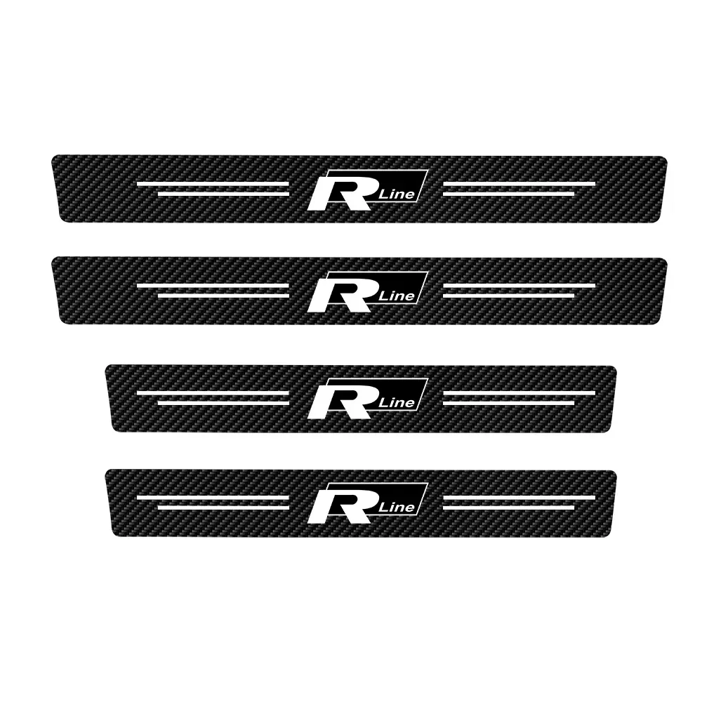 4PCS/SET Car Door Sill Protector Plate Carbon Fiber Threshold Anti-Scratch Bumper Stickers for VW Rline Golf Beetle