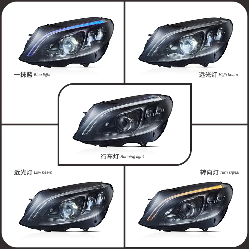LED Headlight Assembly for Mercedes-Benz C-Class W205 (2015-2020) Geometric Multi-Beam Modified Lights W205LED