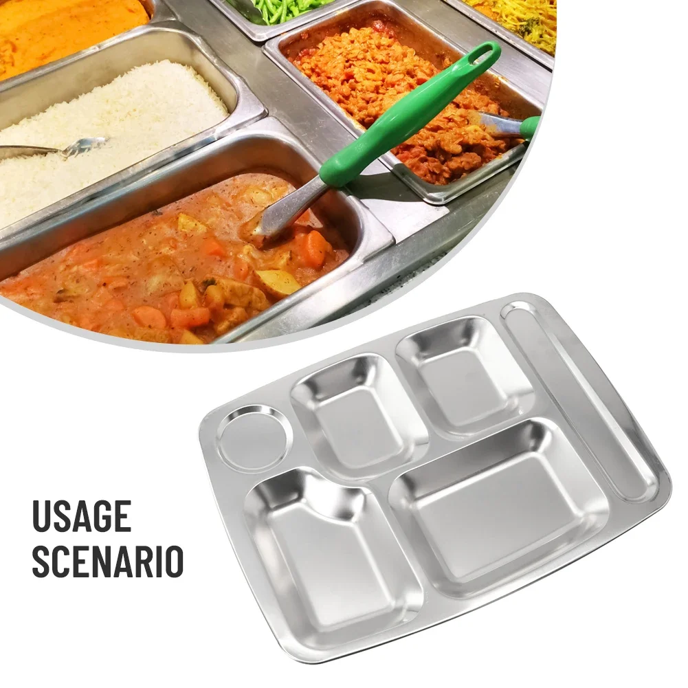 Stainless Steel Divided Dinner Tray Lunch Container Food Plate For School Canteen-Kindergarten Picnics Camping