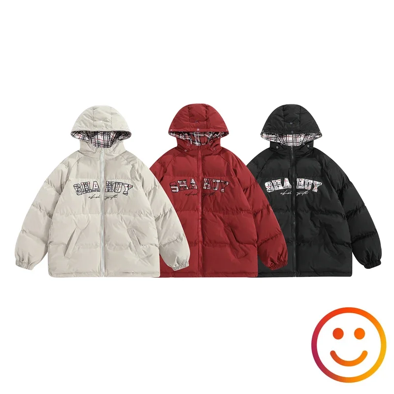 Detachable Down Cap Black Red Gray Zipper Jacket Bread Parka Men Women High Quality Winter Thick Warm Cotton Jackets Coat