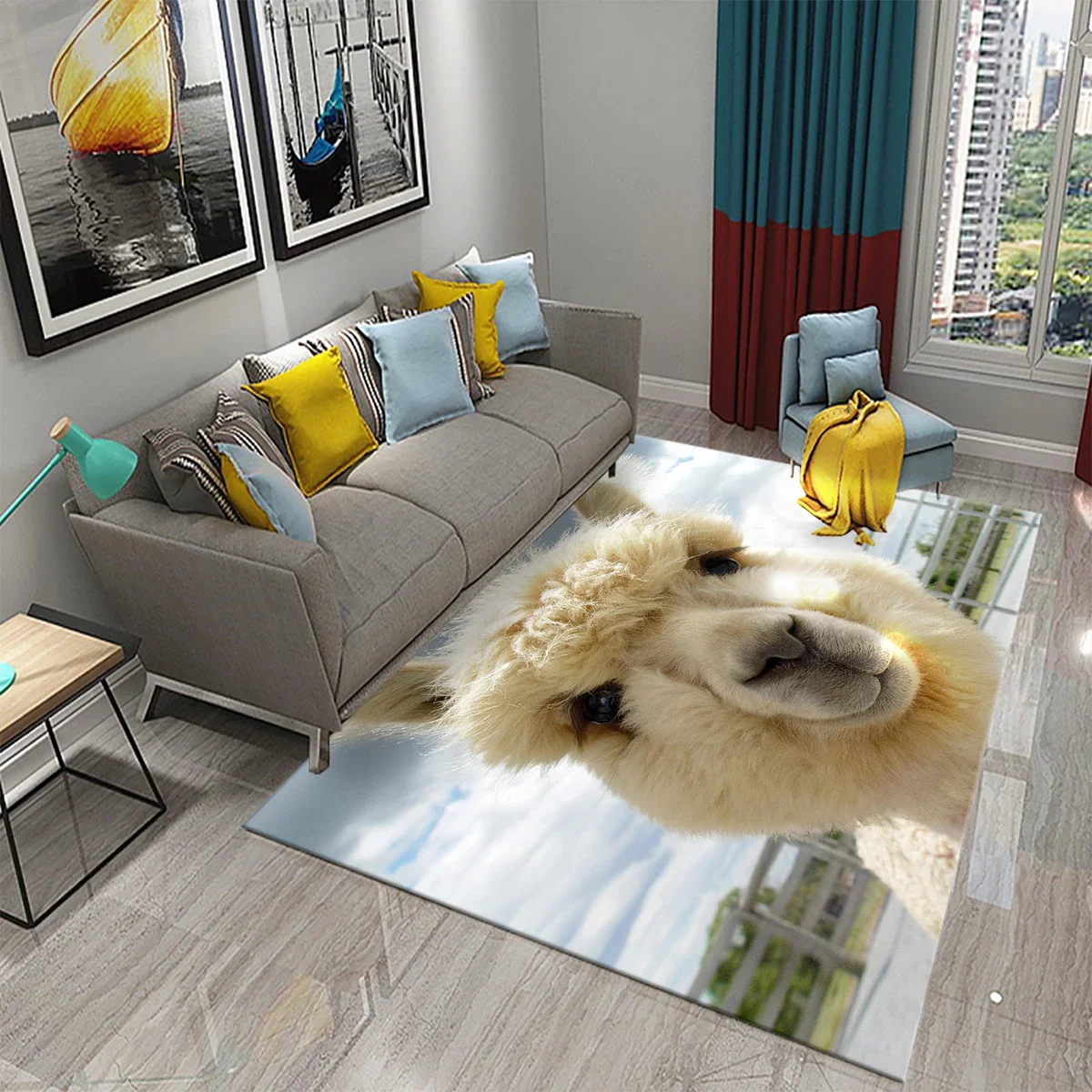 

3D Cute Alpaca Carpet Funny Lovely Animal Rug Mat for Living Room Bedroom Kids Room Decor Floor Rugs Bathroom Kitchen Mats Gifts
