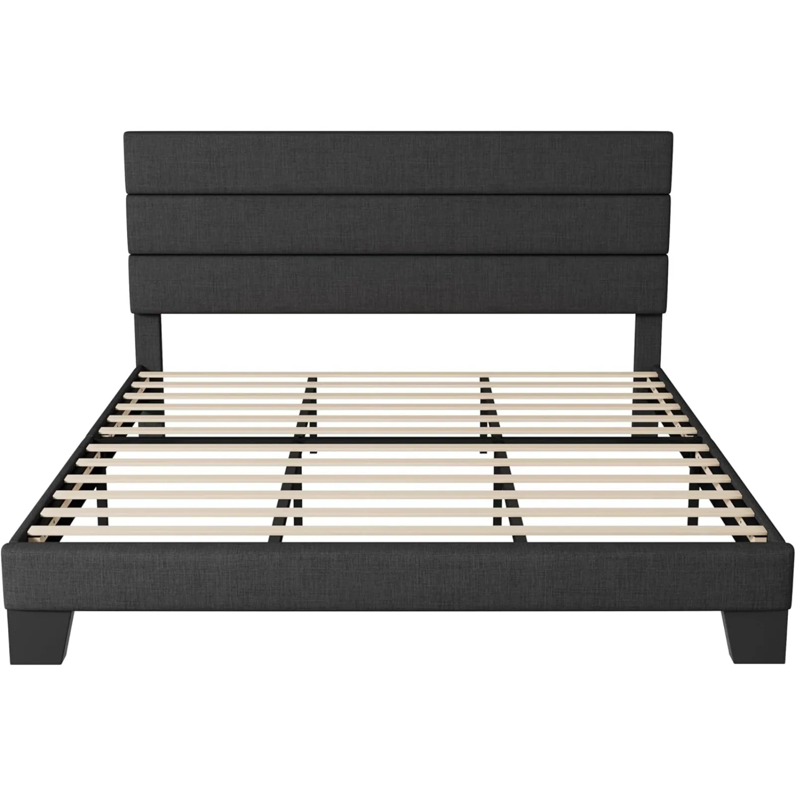 US King Bed Frame Platform Bed with Fabric Upholstered Headboard and Wooden Slats Support, Fully Upholstered