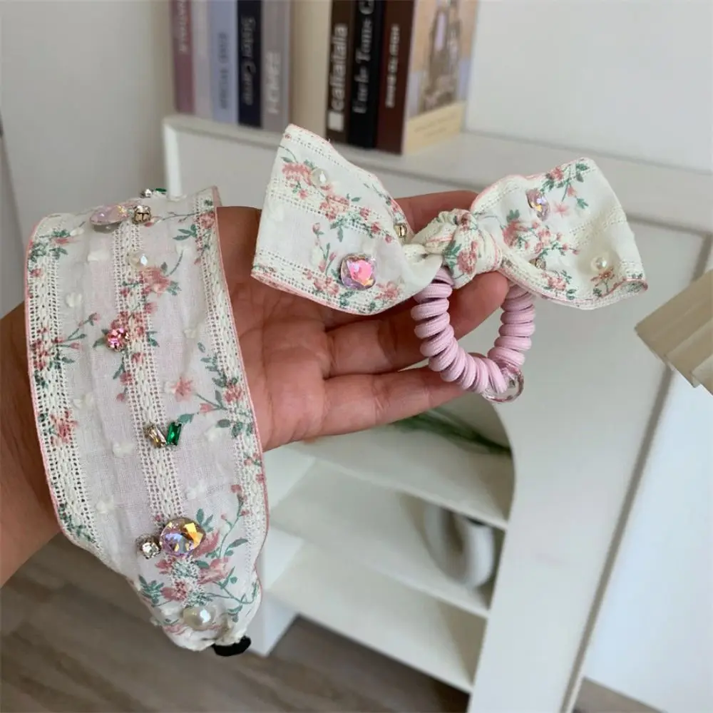 

All-match Korean Style Embroidery Lace Headband Wide Edges Flower Bow Hair Rope Headwear Hair Accessories Hair Hoop Decoration