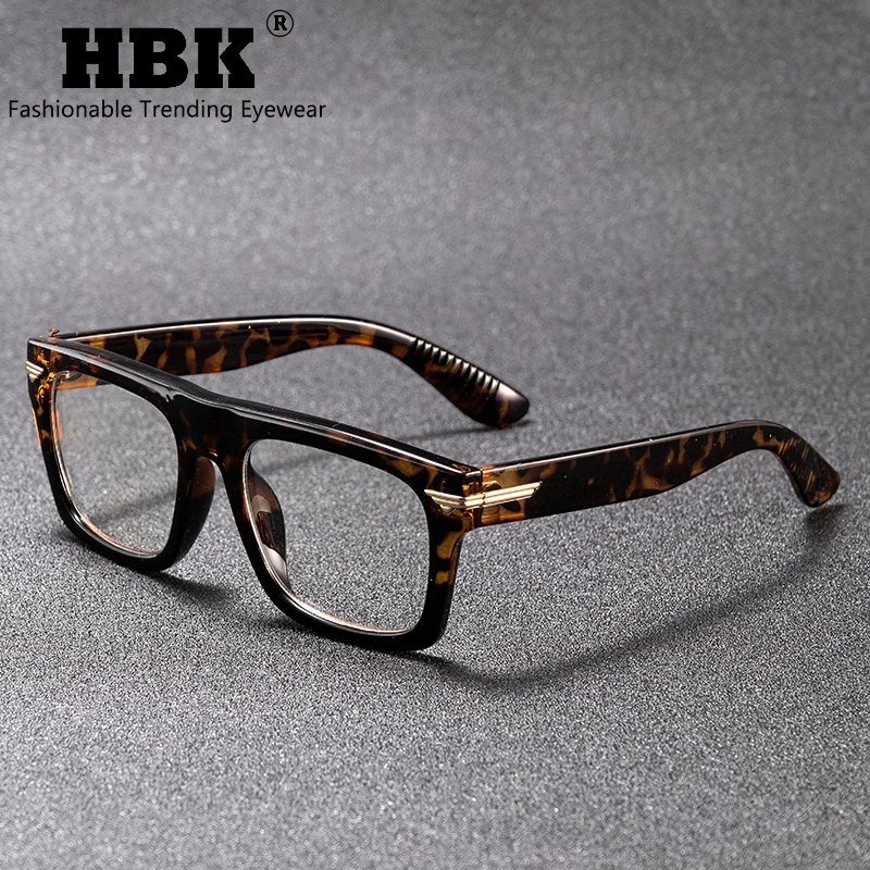 

HBK Men Anti Blue Light Glasses for Square TR90 Frame Ultralight Retro Plain Glasses Trendy Myopia Computer Eyewear Frame