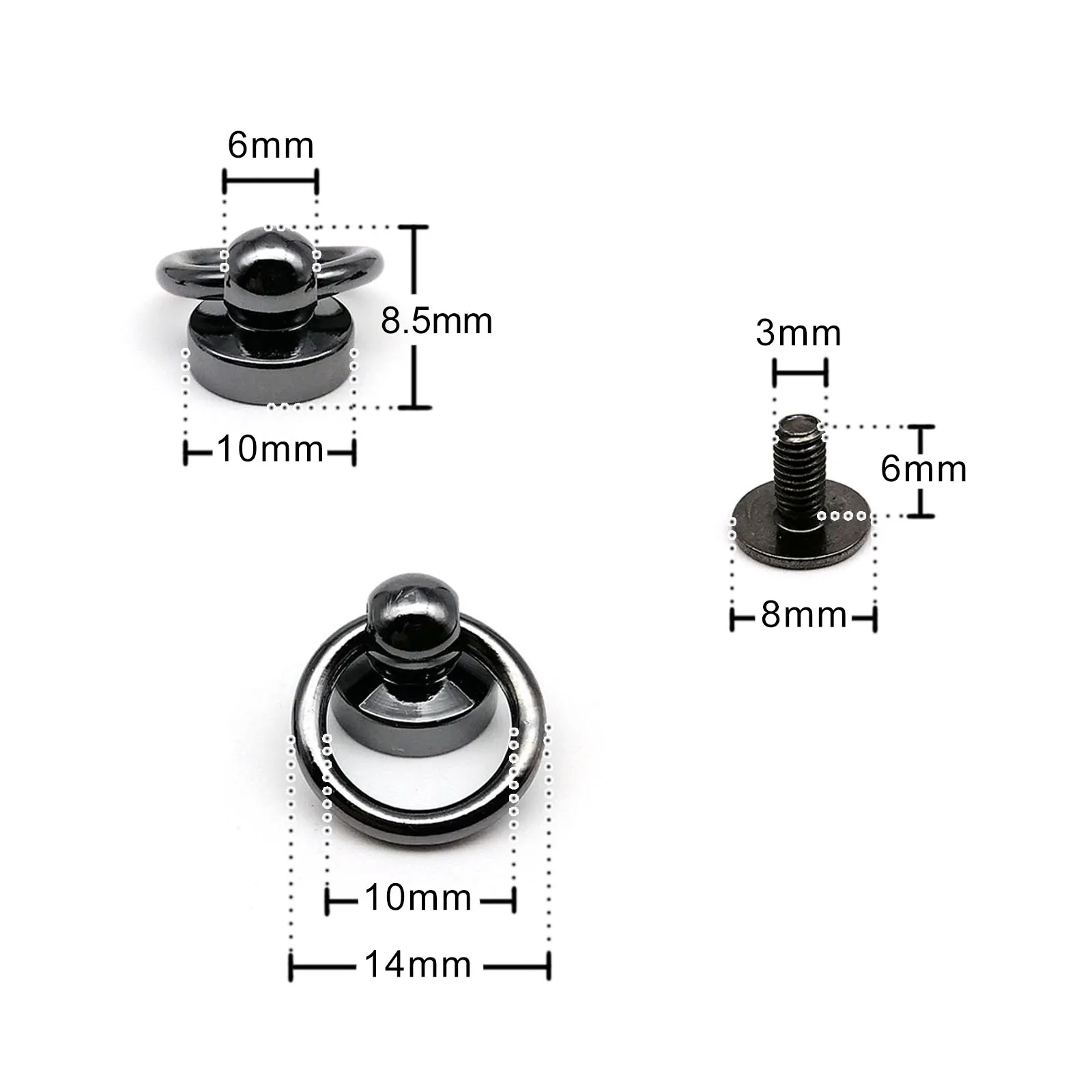 10 Stück hochwertige massive Messing Kugel Nagel Screwback Chicago Schraube Nieten Ohrstecker mit O-Ring für Leder Taschengurt Gürtel Handyhülle – Detail 15