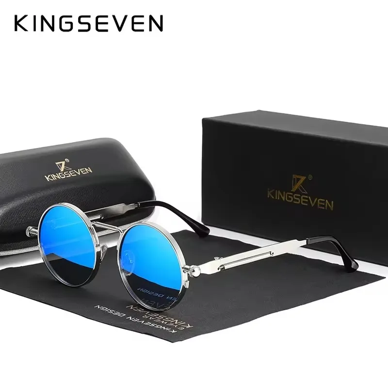 KINGSEVEN Gothic Steampunk Sunglasses Polarized For Men UV400 Blocking High Quality Glasses Women Round Frame Retro Eyewear