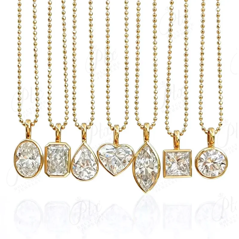 2ct Lab Grown Diamond Pendant Necklace Gold Bead Chain Heart Cut Real 18K Gold Wedding Engagement Charms Simple Holycome Jewelry